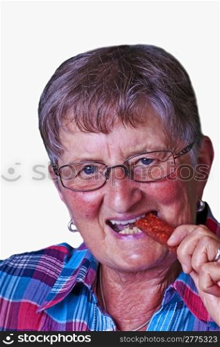 Grandma enjoys smoked sausage