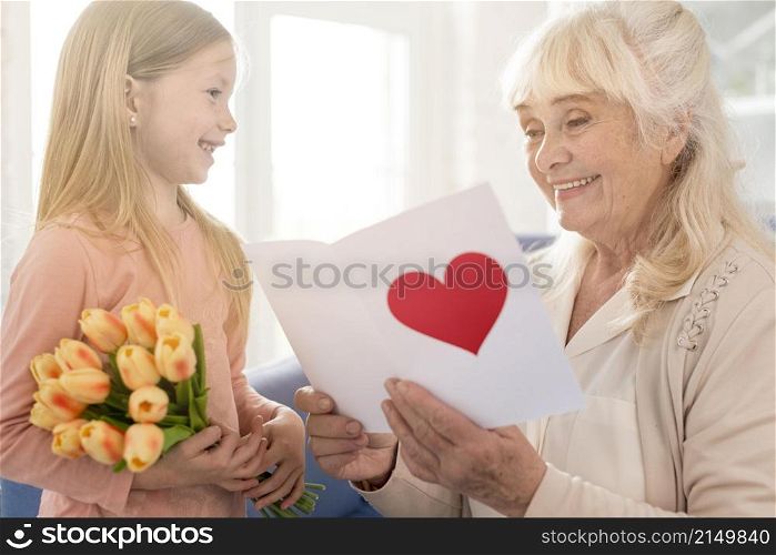 grandma with flowers greeting card from girl