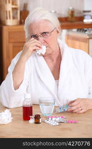 grandmother having a cold