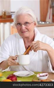 grandmother having breakfast
