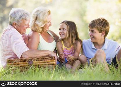 Grandparents having a picnic with grandchildren.