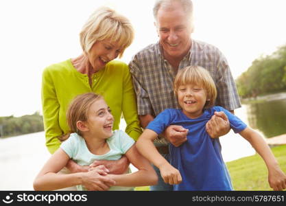 Grandparents Playing With Grandchildren Outdoors