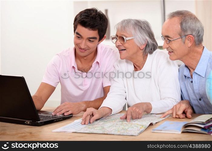 Grandson helping grandparent plan route