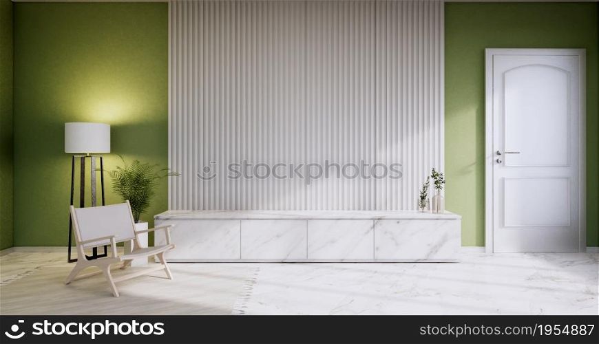 Granite cabinet in modern empty room on Green livingroom. 3d rendering