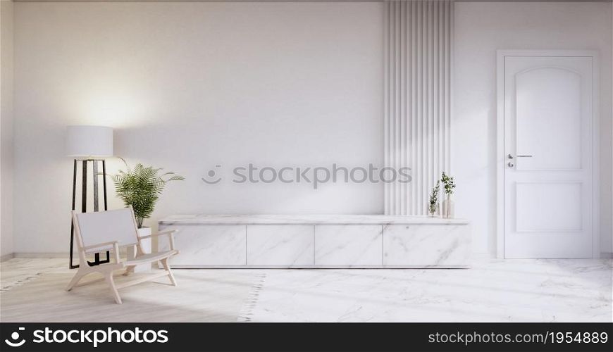 Granite cabinet in modern empty room on Livingroom. 3d rendering