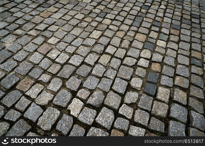 Granite cobblestone pavement in Germany street outdoor. Granite cobblestone pavement in Germany street