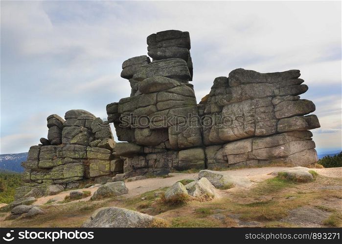 Granite rock formation Three Piglets in Krkonose Mountains