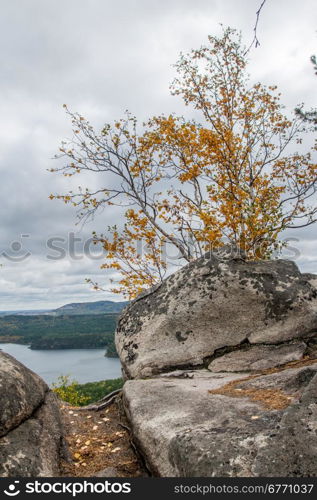 granite rock ridge Shihan. Arakul lake. South Ural