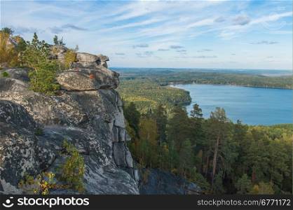 granite rock ridge Shihan. Arakul lake. South Ural
