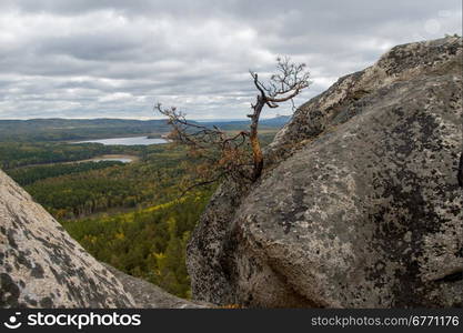 granite rock ridge Shihan. Arakul lake. South Ural