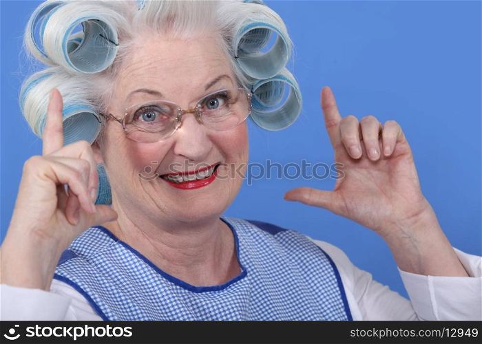 Granny with her hair in rollers