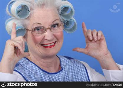Granny with her hair in rollers