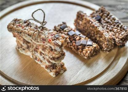 Granola bars with dried berries and chocolate