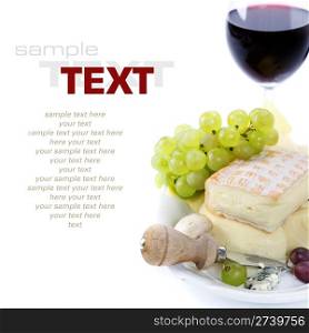 Grape and cheese with glass of red and wine (with sample text)