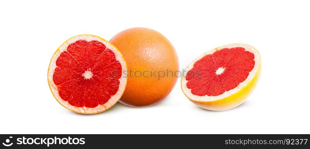 Grapefruit fresh fruit slices. Isolated on white background