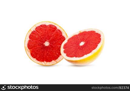 Grapefruit fresh fruit two slices. Isolated on white background