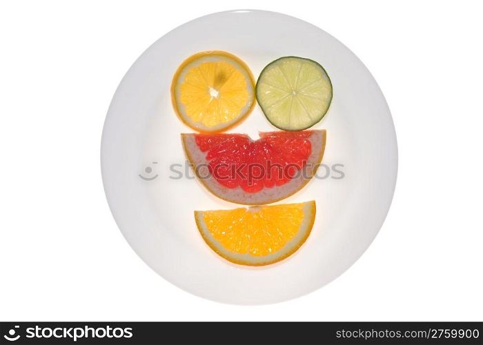 grapefruit,lime,lemon and orange on a dish