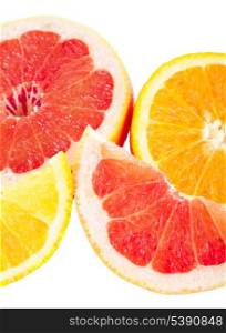grapefruit&rsquo;s and orange&rsquo;s parts isolated on white, prepared for juice