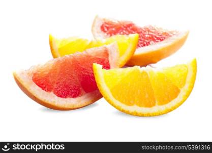 grapefruit&rsquo;s and orange&rsquo;s parts isolated on white, prepared for juice