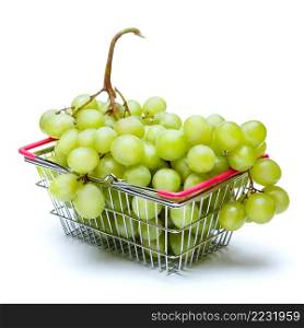 Grapes in shopping cart isolated on white background. Grapes in shopping cart isolated on white