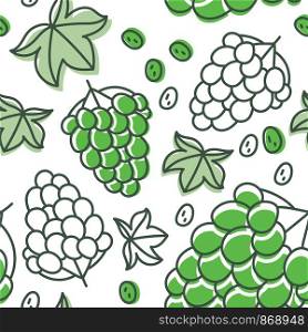 Grapes seamless pattern. Hand drawn fresh berry. Multicolored vector sketch background. Colorful doodle wallpaper. Green and orange print