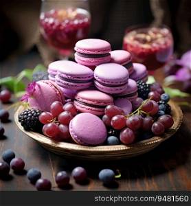 Grapes with macaroons. Generative AI