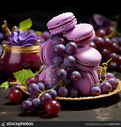 Grapes with macaroons. Generative AI