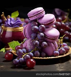 Grapes with macaroons. Generative AI