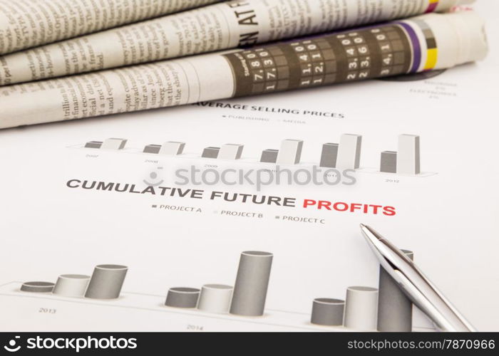 graph and chart, cumulative future profits, business concept