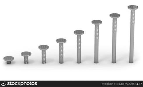 Graph showing growth made of nails isolated on white background