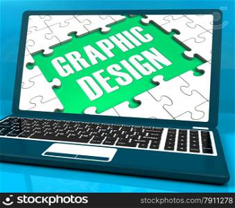 . Graphic Design On Laptop Shows Stylized Creations And Digital Illustrations