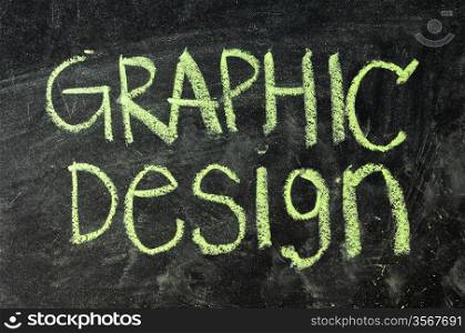 Graphic design word- white chalk handwriting on isolated vintage slate blackboard