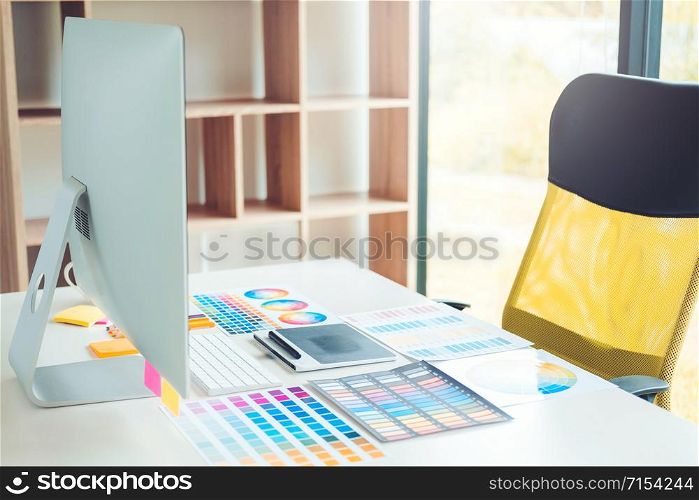 Graphic designer office graphics tablet at workplace