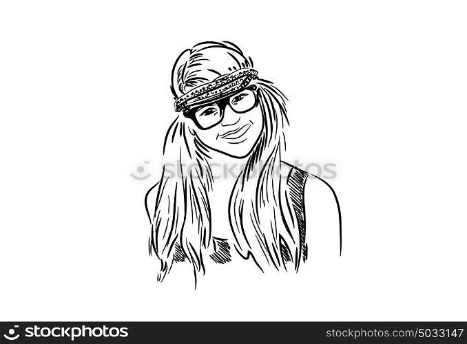 Graphic designer. Sketch of woman&rsquo;s portrait on white background