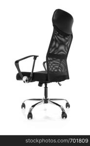 Graphic resources - back profile view of a black modern premium office chair isolated on white background (high details)