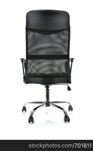 Graphic resources - back view of a black modern premium office chair isolated on white background (high details)