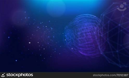 Graphics illustration design of outer space futuristic background, Cyberspace wire frame polygonal earth and star wallpaper.