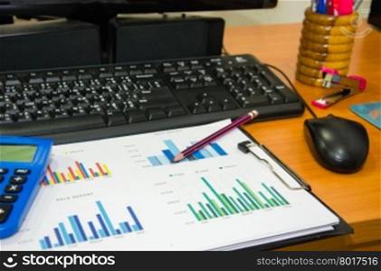 Graphs, charts, business table. The workplace of business