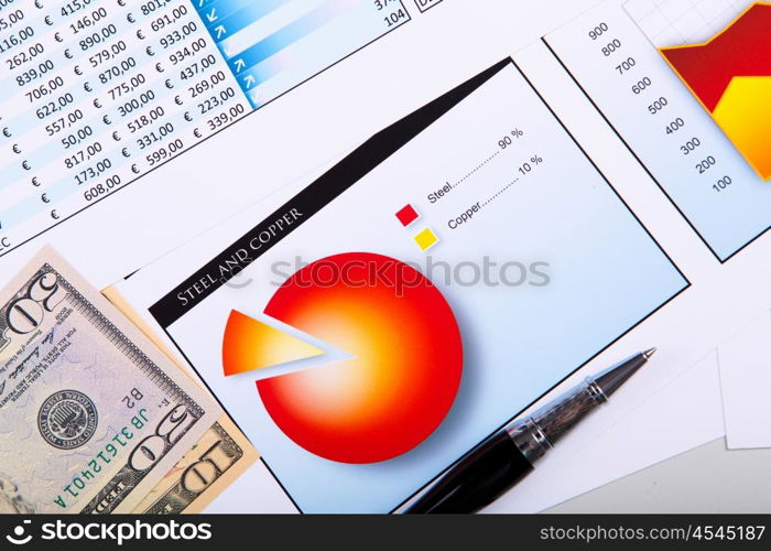 Graphs, charts, business table. The workplace of business people.