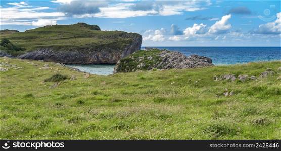 Grass Meadows and Cliffs, Cantabrian Sea, Buelna, Llanes, Asturias, Spain, Europe