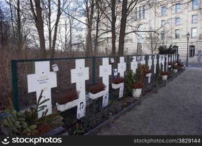 Grave crosses near the brandenburger tor Berlin from people try to escape east berlin during war