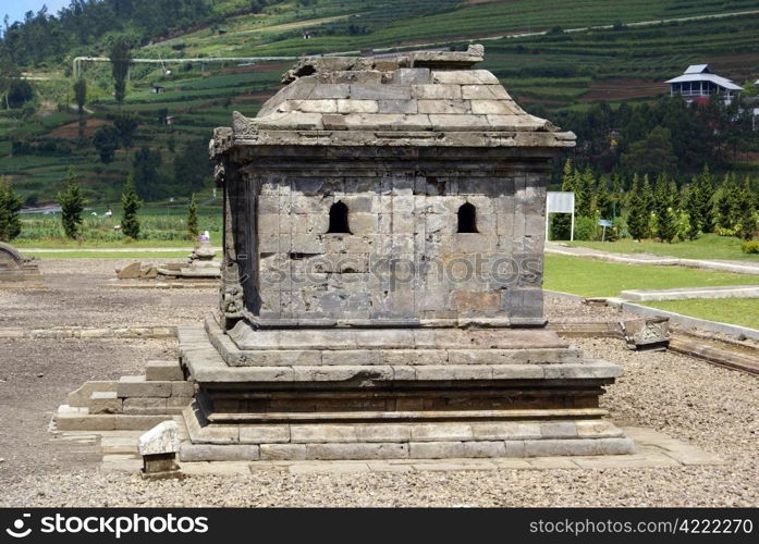 Grave in Arjuna complex on plateau Dieng, Java, Indonesia