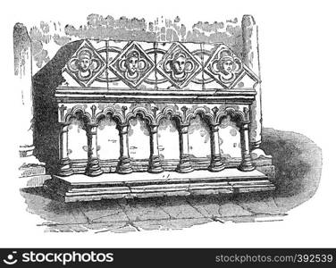 Grave of Theobald, Archbishop of Canterbury, vintage engraved illustration. Colorful History of England, 1837.