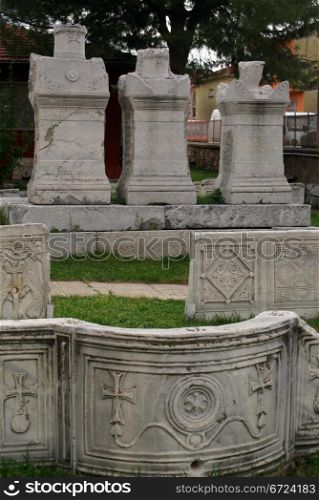 Grave stones in the inner yard in Iznik, Turkey