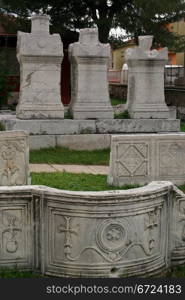 Grave stones in the inner yard in Iznik, Turkey