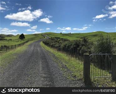 Gravel path through Farmland in New Zealand