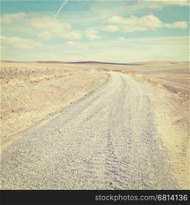 Gravel Road between Plowed Fields in Spain, Instagram Effect
