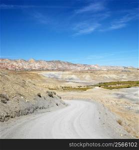 Gravel road in desert land of Cottonwood Canyon, Utah.