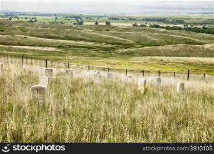 Gravestones in the cemetery look out over the battlefield at Little Bighorn in Montana where General George Custer&rsquo;s 7th Cavalry and the Lakota Sioux fought a fierce battle in 1876.