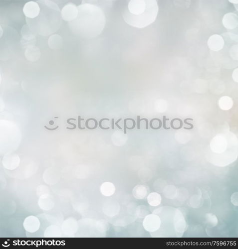 Gray and blue festive bokeh background with light beams. Gray, blue and green Festive background